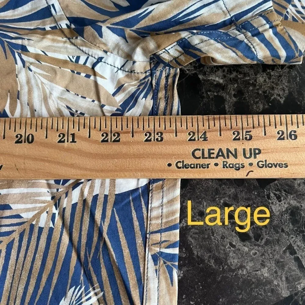 J Crew Men's Printed Flex Shirt Button Front Cotton Tropical Tan Blue Large